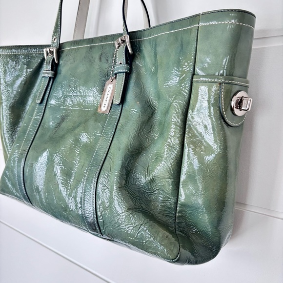 Vintage COACH Blue Glazed Gallery Lunch Tote Patent Leather - Picture 5 of 16